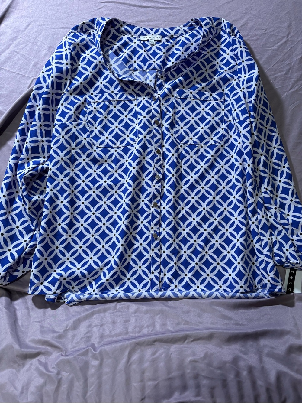 Notations Blue and White Geometric Button-Down Shirt